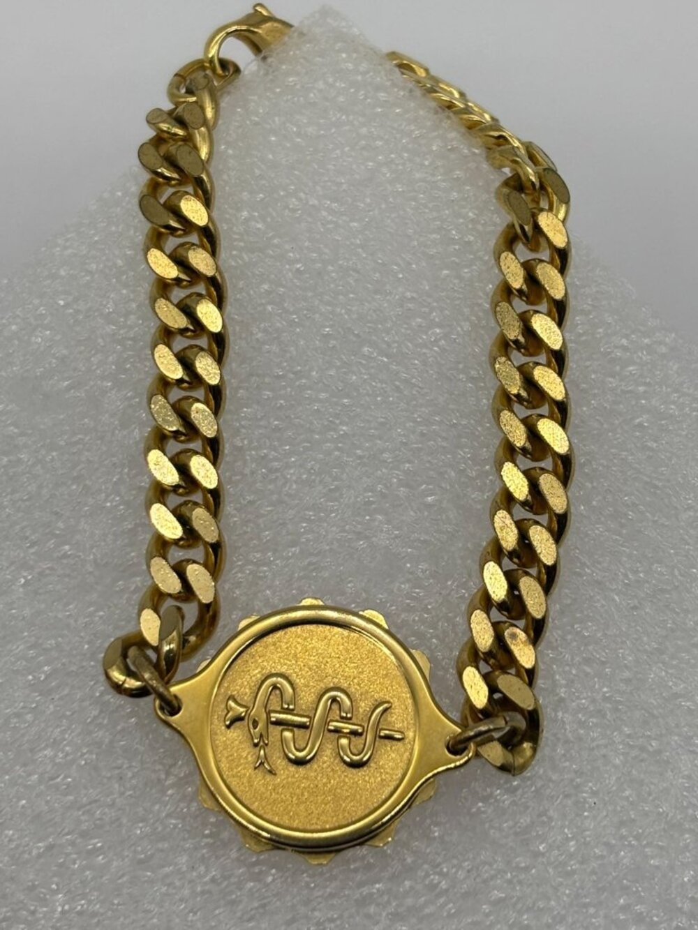 Vintage S.OS. Medical I.D. Bracelet Gold-Tone Stainless Steel Metal, Curb Chain - Picture 6 of 11